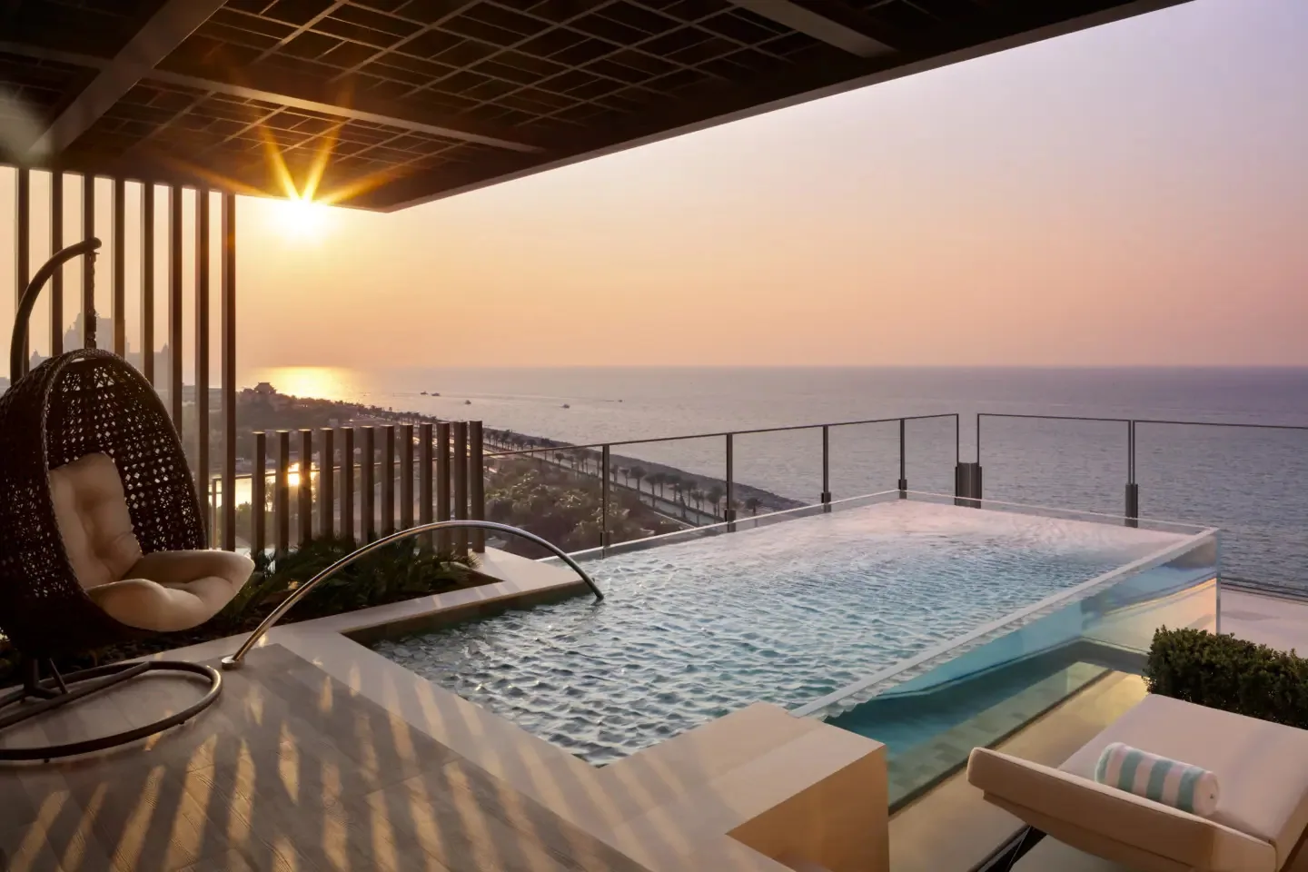 Sunset pool deck overlooking the sea