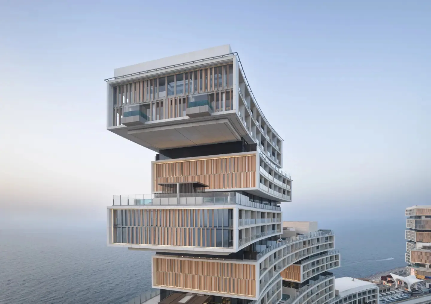 Stacked architectural volumes of Atlantis The Royal