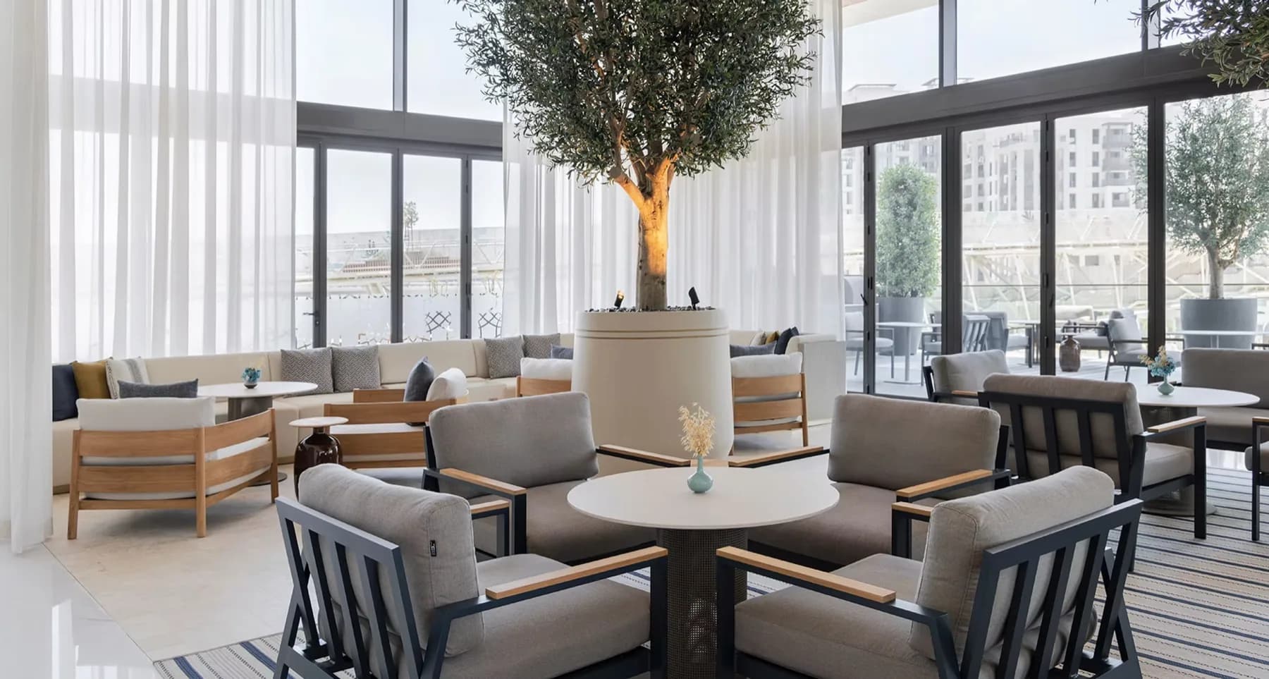 The Palace Hotel Creek Harbour waterfront seating