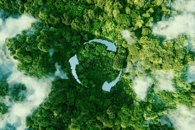 Aerial green forest canopy